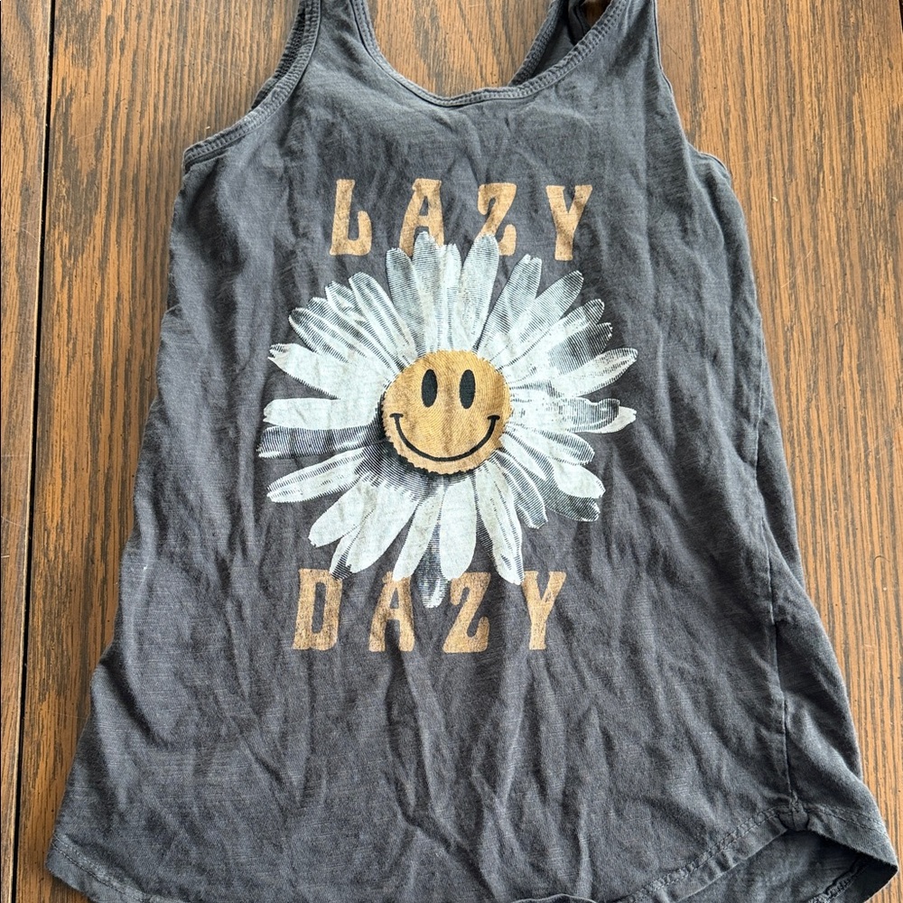 Tiny Whales Gray Tank Top with Daisy Smile Graphic Size 4
